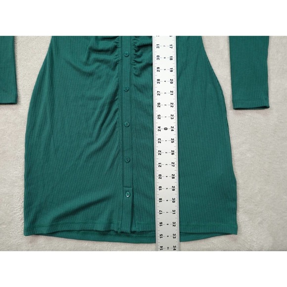 Abercrombie Fitch Womens Green Shirt Dress Solid Ribbed Buttons Long Sleeve S - Picture 8 of 13